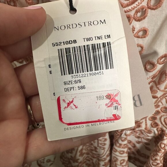 Bardot Eliza Eyelet Ruffle Mini Dress Size 6 White Pink Preppy Brunch Cotton NWT - Picture 9 of 13